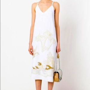 Victoria Beckham Embroidered Crepe Slip Dress